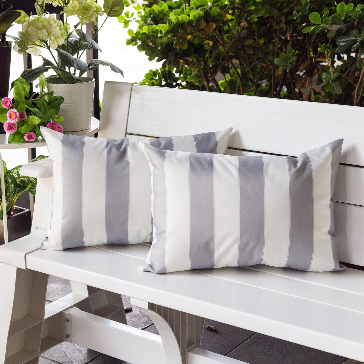 Horizon Stripe Pillow Set 14" x 20" with Water-Resistant Solarium Polyester - Multicolor Stripes