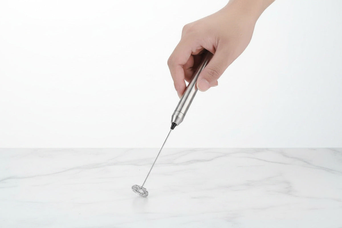 Handheld Electric Milk Frother – Stainless Steel Whisk, Battery-Powered