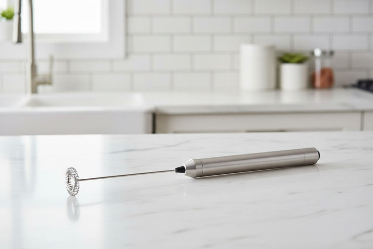 Handheld Electric Milk Frother – Stainless Steel Whisk, Battery-Powered
