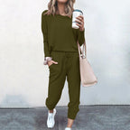 Autumn Winter Women Clothing Home Loose Fitting Solid Color Long Sleeves Casual sets Women