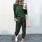 Autumn Winter Women Clothing Home Loose Fitting Solid Color Long Sleeves Casual sets Women