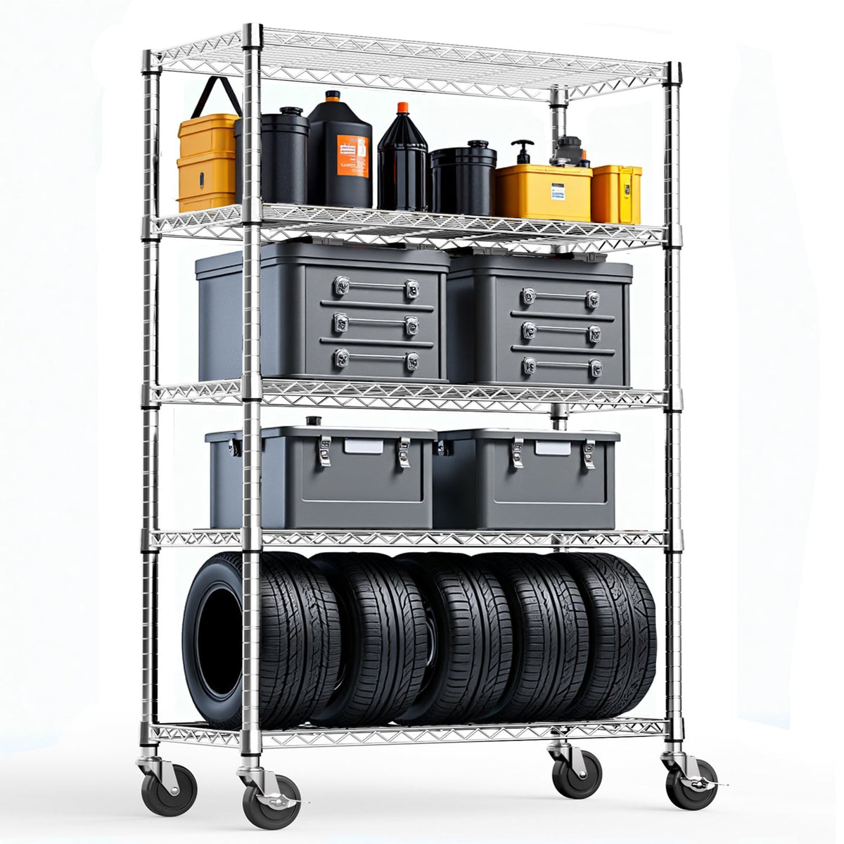 5-Shelf Wire Storage Shelving Unit with Heavy Duty Carbon Steel - Chrome