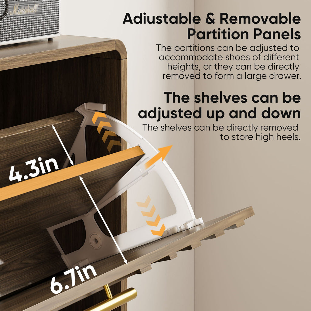 Freestanding Shoe Cabinet with Flip Top Drawers - Walnut