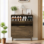 Freestanding Shoe Cabinet with Flip Top Drawers - Walnut
