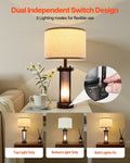 Table Lamps Set of 2, Dimmable Farmhouse Bedside Nightstand Lamps, Vintage Lamp with LED Bulb and Linen Shades, Bedside Lamp with USB C+A Ports & AC Outlet, for Living Room, Bedroom & Office