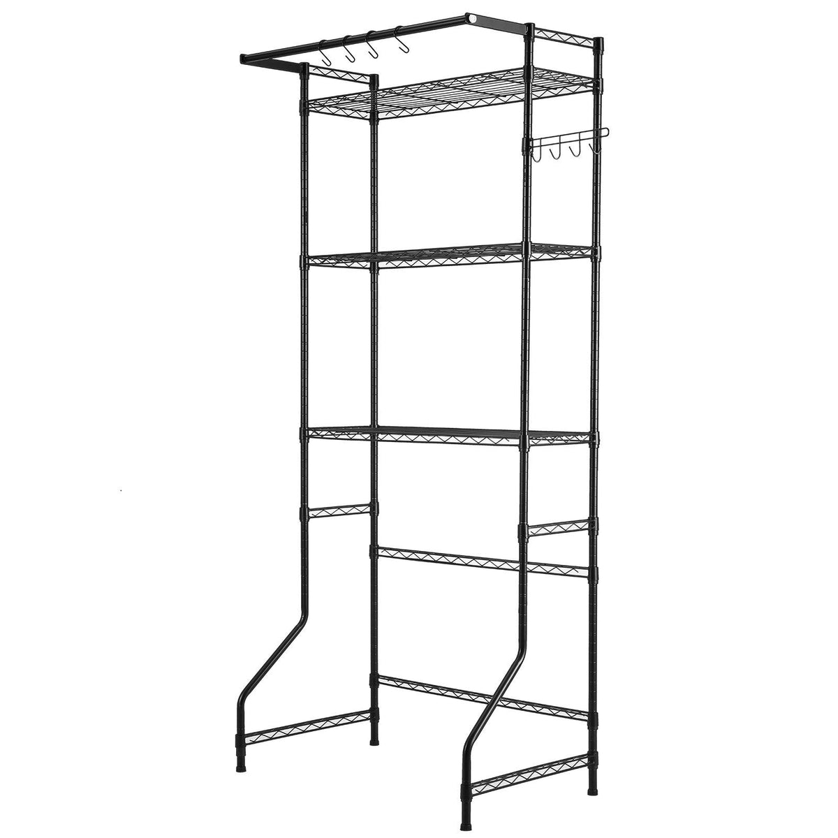 Over Washer and Dryer Storage Shelf, 3 Tiers Laundry Room Drying Rack with Hanger Rod and Hooks, Single Row Adjustable Washer Shelves Space Saver, for Laundry Room Storage & Organization, Black