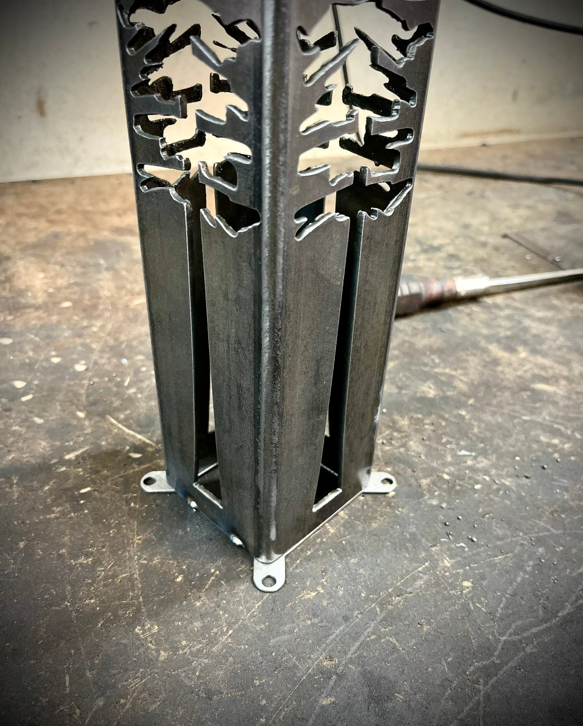 4-Sided Night Sky Pine Tree Solar Pillar - Steel