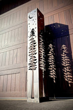 4-Sided Night Sky Pine Tree Solar Pillar - Steel