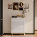 Modern Freestanding Shoe Cabinet With Flip Up Doors And Drawers, Compact Design For Entryway - White Natural