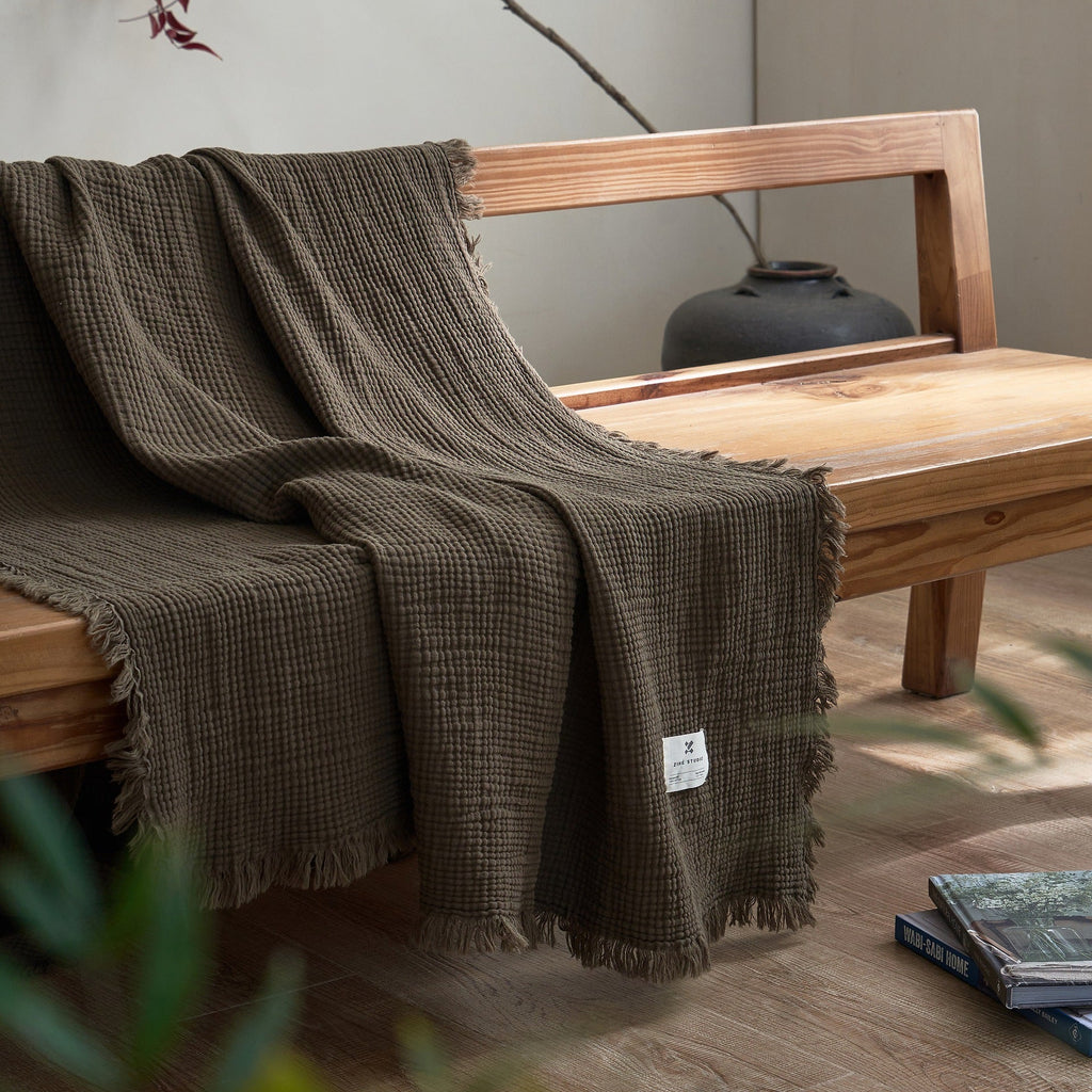 Japanese Four-Layer Muslin Cotton Tassel Throw Blanket