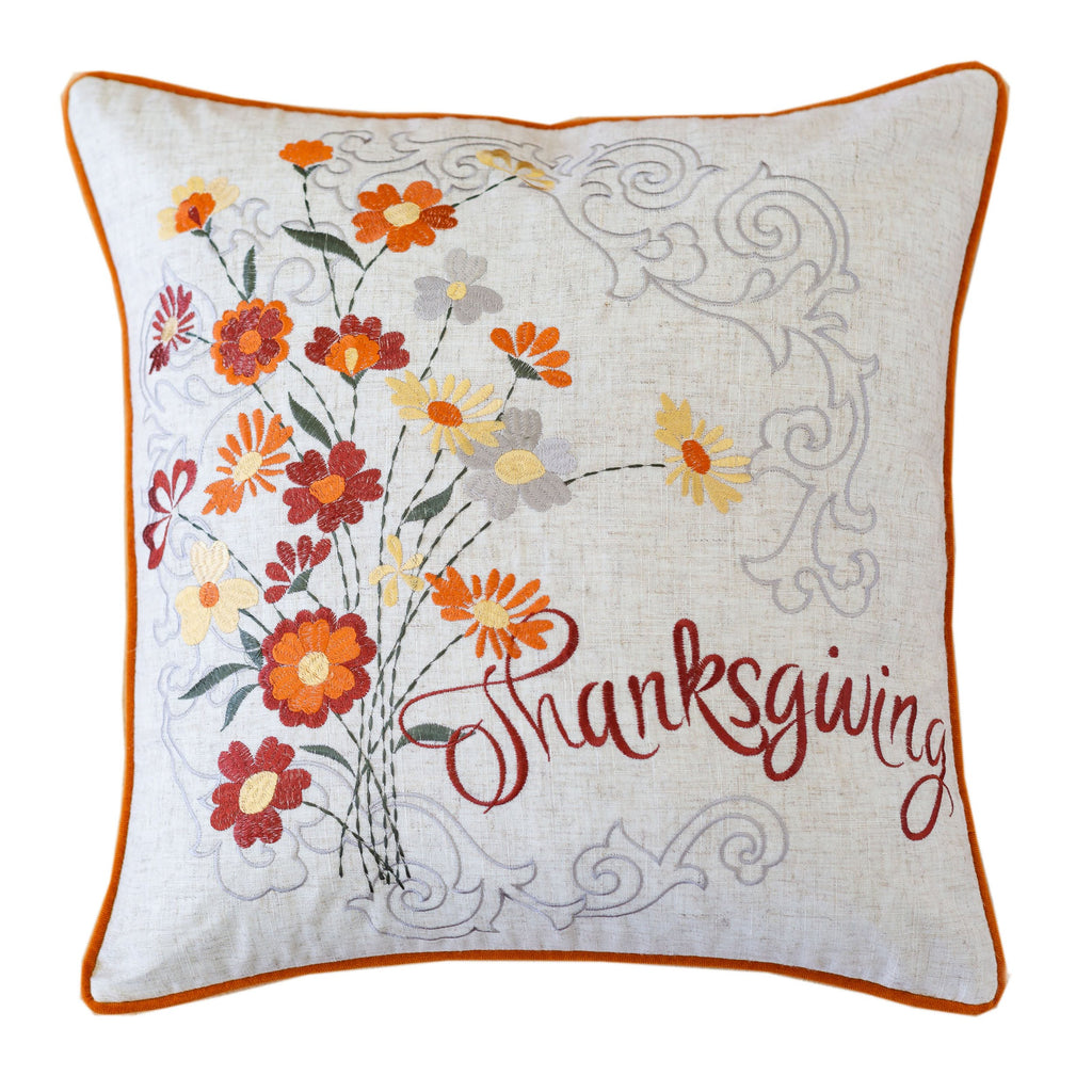 Thanksgiving Embroidered Floral Throw Pillow Set of 2 with Embroidered Floral Design - Autumn Harvest