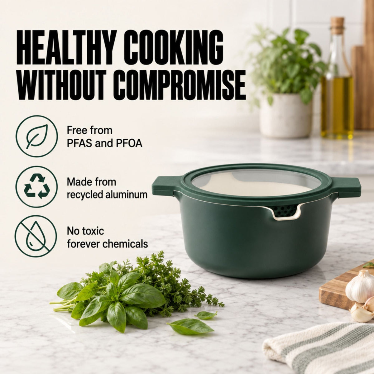 Stackable Ceramic Nonstick Cookware Set, 5-Piece