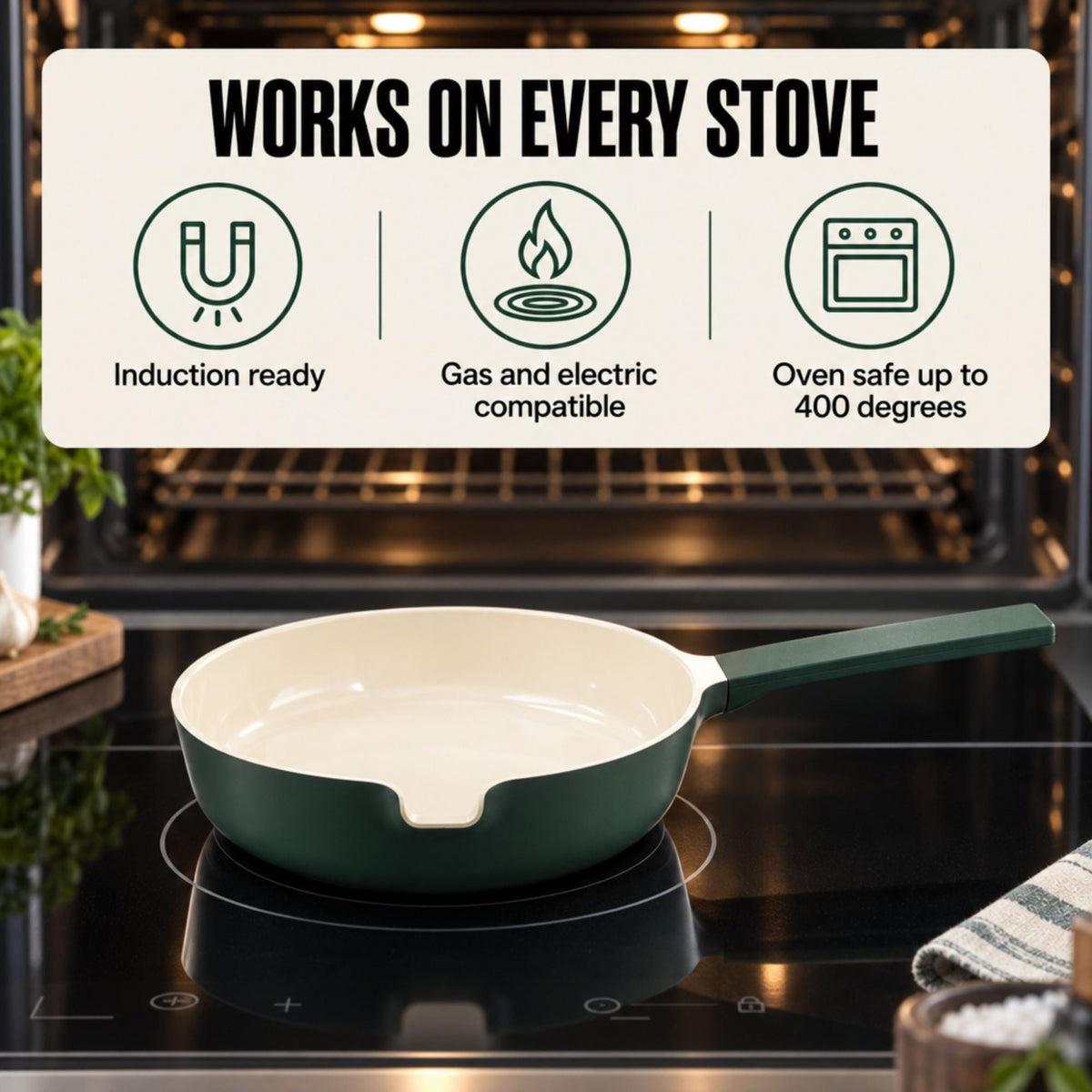 Stackable Ceramic Nonstick Cookware Set, 5-Piece