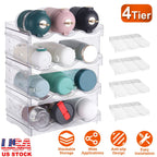 4 Tier Bottle Storage Holder 12 Bottles Transparent Stackable Bottle Organizer Standing Drink Holder Shelf for Kitchen Fridge Cabinet Pantry