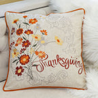 Thanksgiving Embroidered Floral Throw Pillow Set of 2 with Embroidered Floral Design - Autumn Harvest