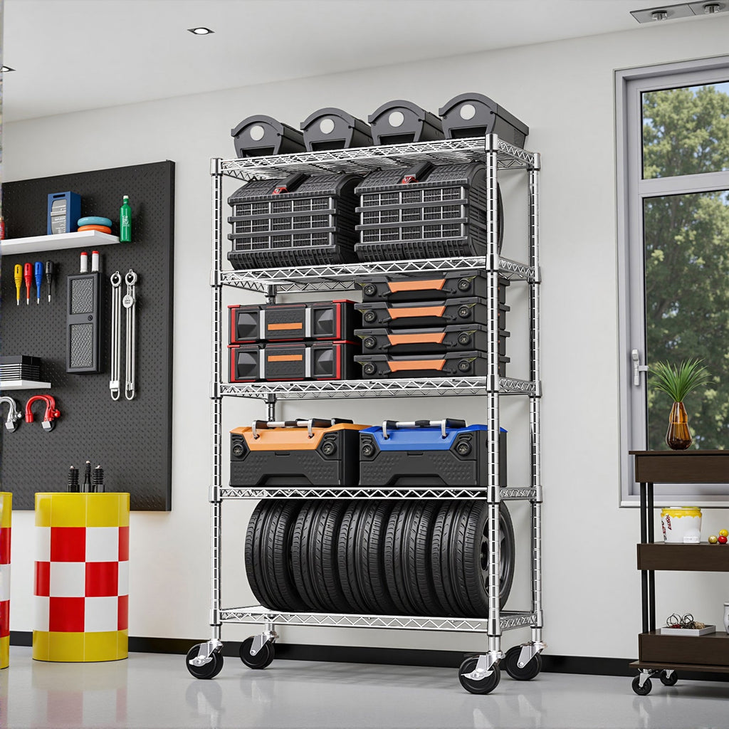 5-Shelf Wire Storage Shelving Unit with Heavy Duty Carbon Steel - Chrome