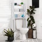 3 Tiers Over The Toilet Bathroom Storage Shelf, Freestanding Wooden Bathroom Organizer Rack with Shelves for Laundry