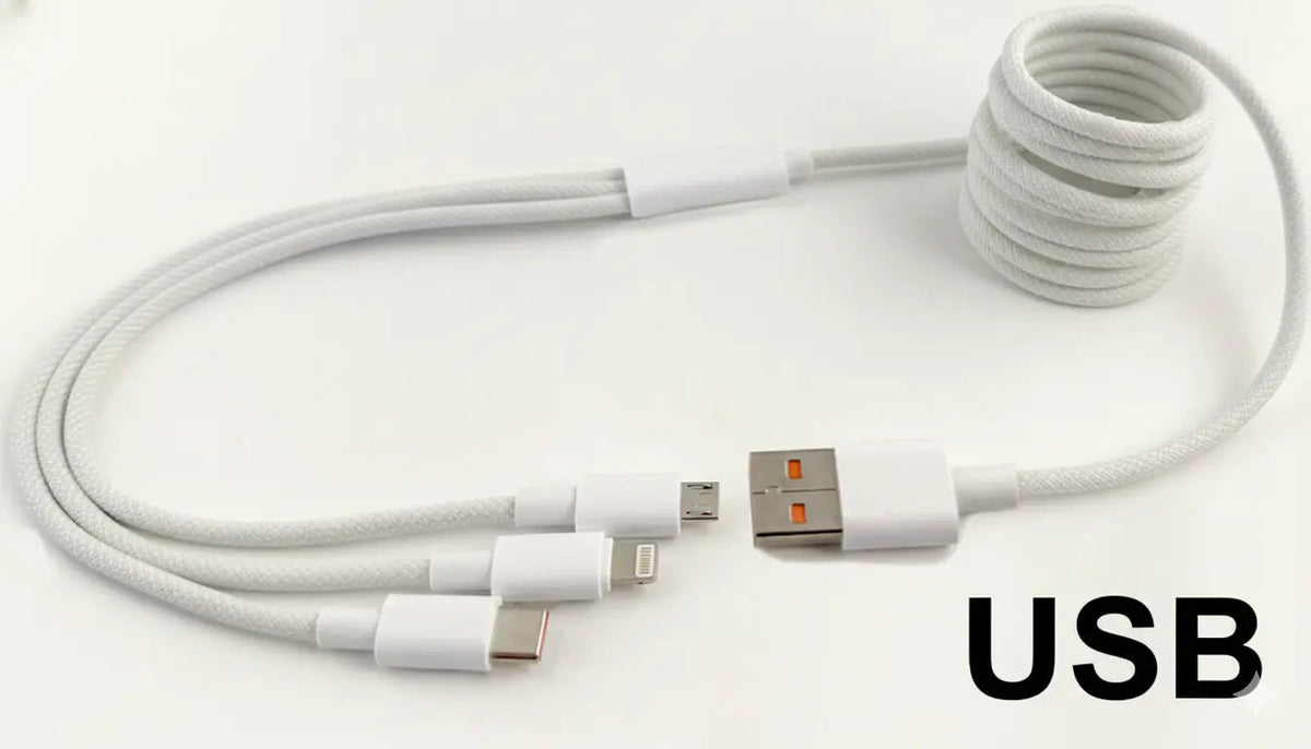 3-in-1 Braided Charging Cable | USB-A or USB-C Input