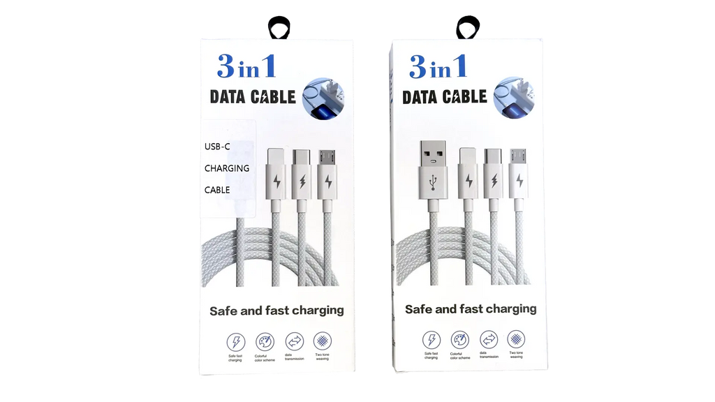 3-in-1 Braided Charging Cable | USB-A or USB-C Input