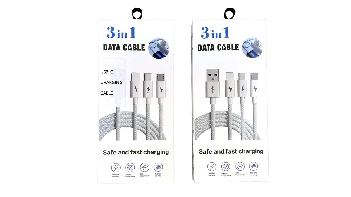 3-in-1 Braided Charging Cable | USB-A or USB-C Input