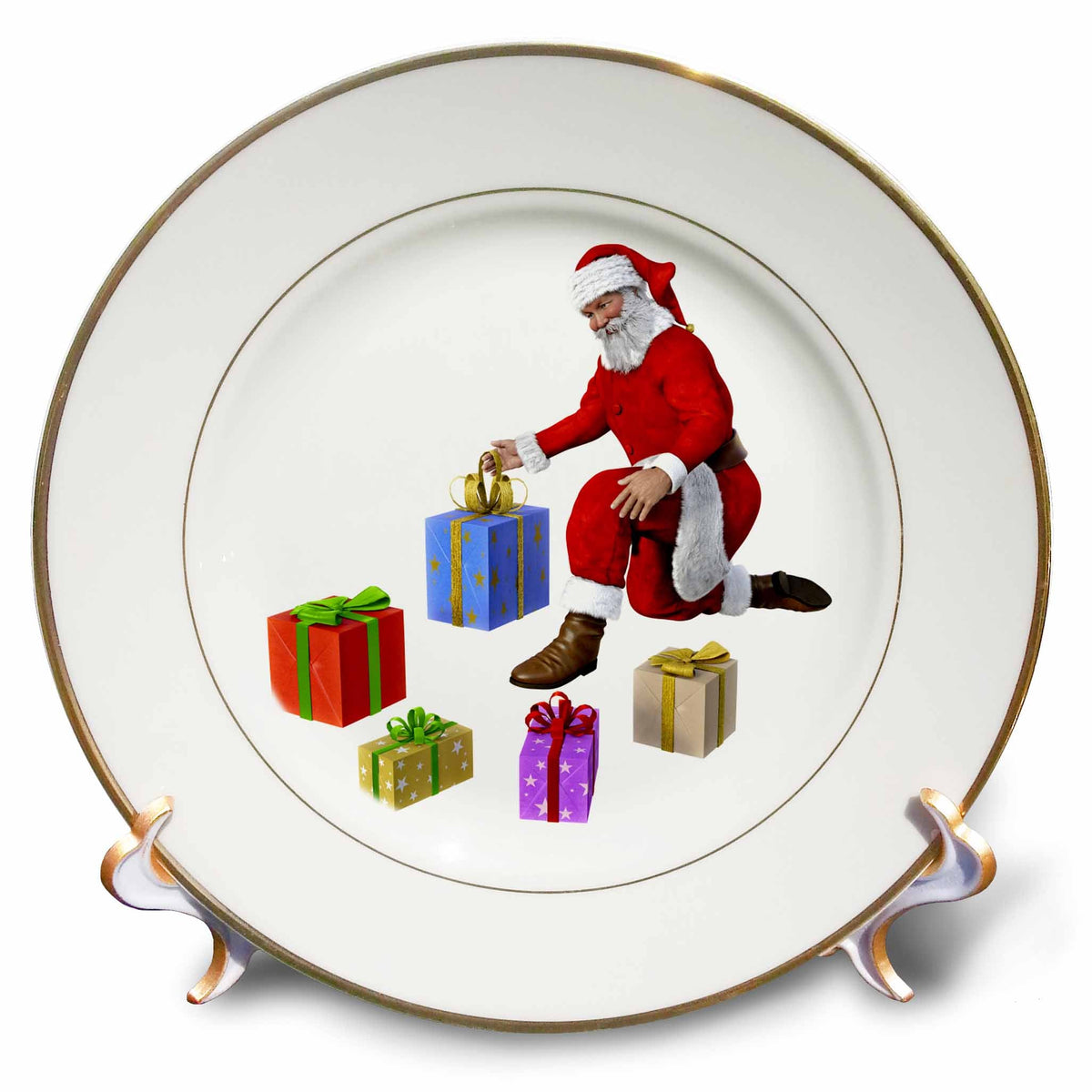 3dRose Boehm Graphics Holiday Christmas - Santa Claus with Presents - Plates (cp_357297)