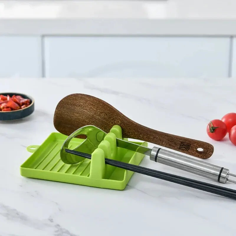 2-in-1 Spoon Rest and Pot Lid Holder – Kitchen Utensil Rack with Drip Tray