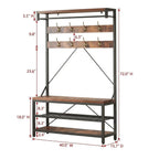 Industrial Hall Tree Coat Rack with Bench & 3-Tier Shoe Storage, 8 Hooks, Sturdy Metal Frame,Entryway Organizer for Hallway