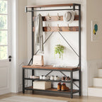 Industrial Hall Tree Coat Rack with Bench & 3-Tier Shoe Storage, 8 Hooks, Sturdy Metal Frame,Entryway Organizer for Hallway