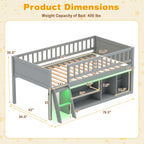 Twin Loft Bed with LED Lights & Bookshelf for Kids
