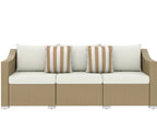Outdoor Rattan Sofa with Cushions and Throw Pillows - Natural
