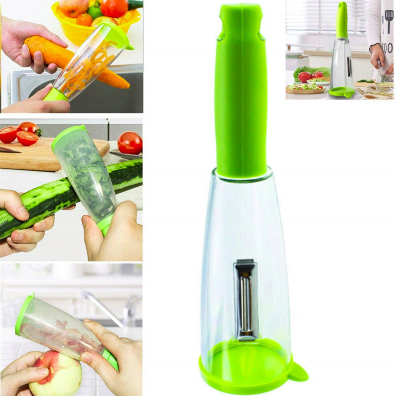 Vegetable Peeler & Shredder with Built-In Peel Catcher – 420 Steel Blade