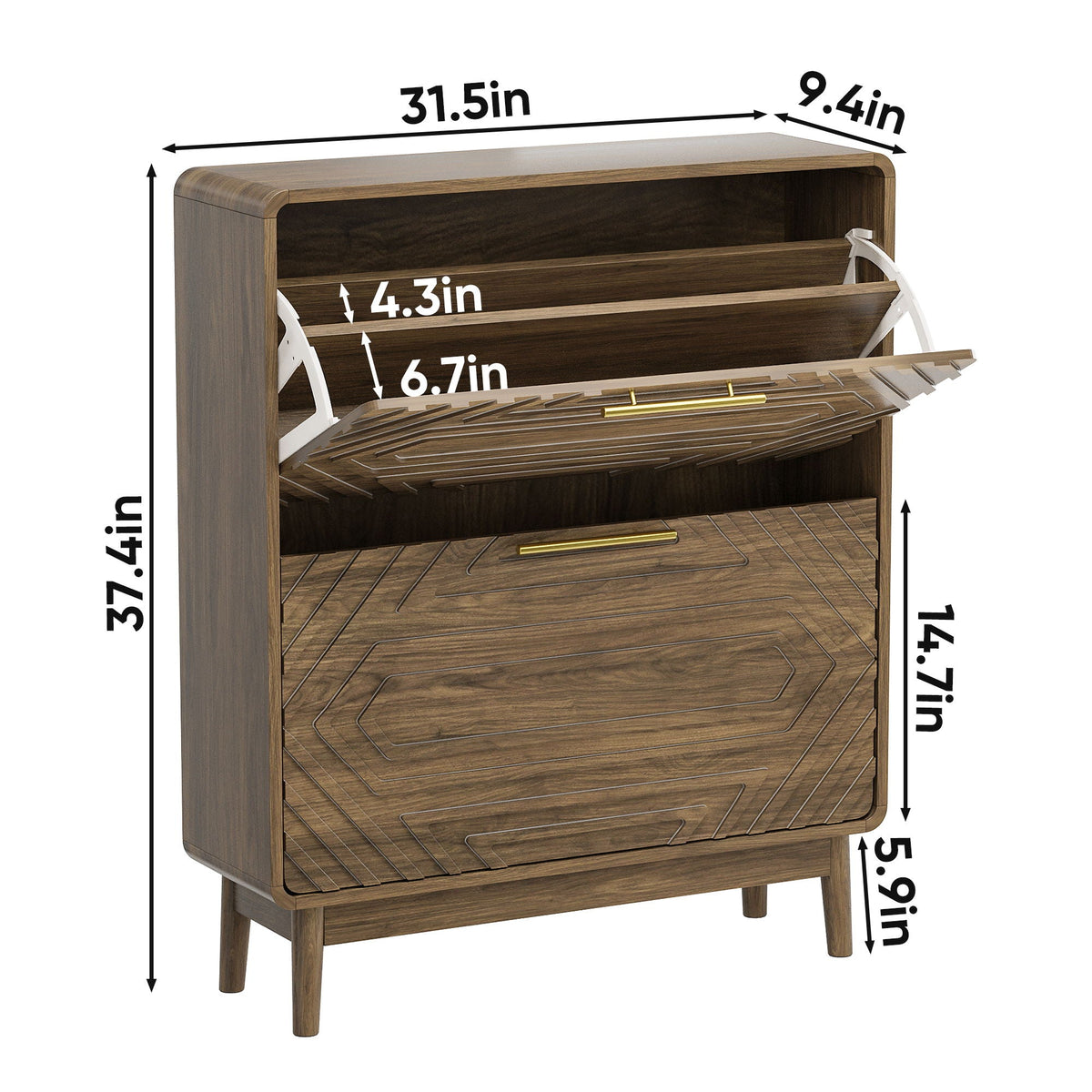 Freestanding Shoe Cabinet with Flip Top Drawers - Walnut