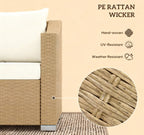 Outdoor Rattan Sofa with Cushions and Throw Pillows - Natural