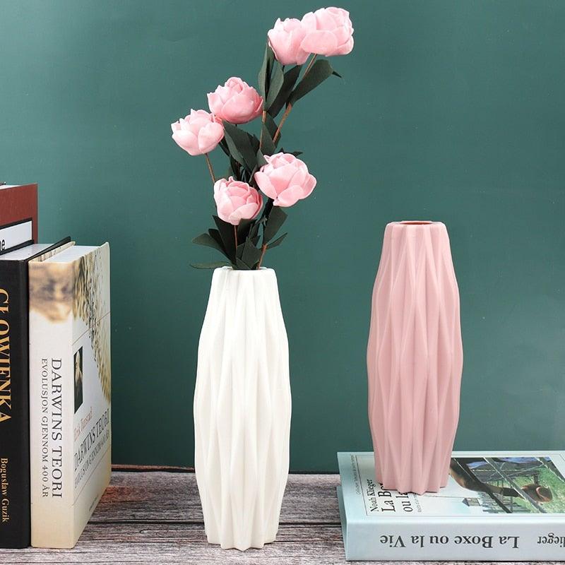 Creative Flower Vase White Imitation Ceramic Flower Pot Home Decor Plastic Vase Centerpieces and Events Ornamnet Decoration For Wedding Home Office Party Hotel Yard  Restaurant Patio Festive Furnishing
