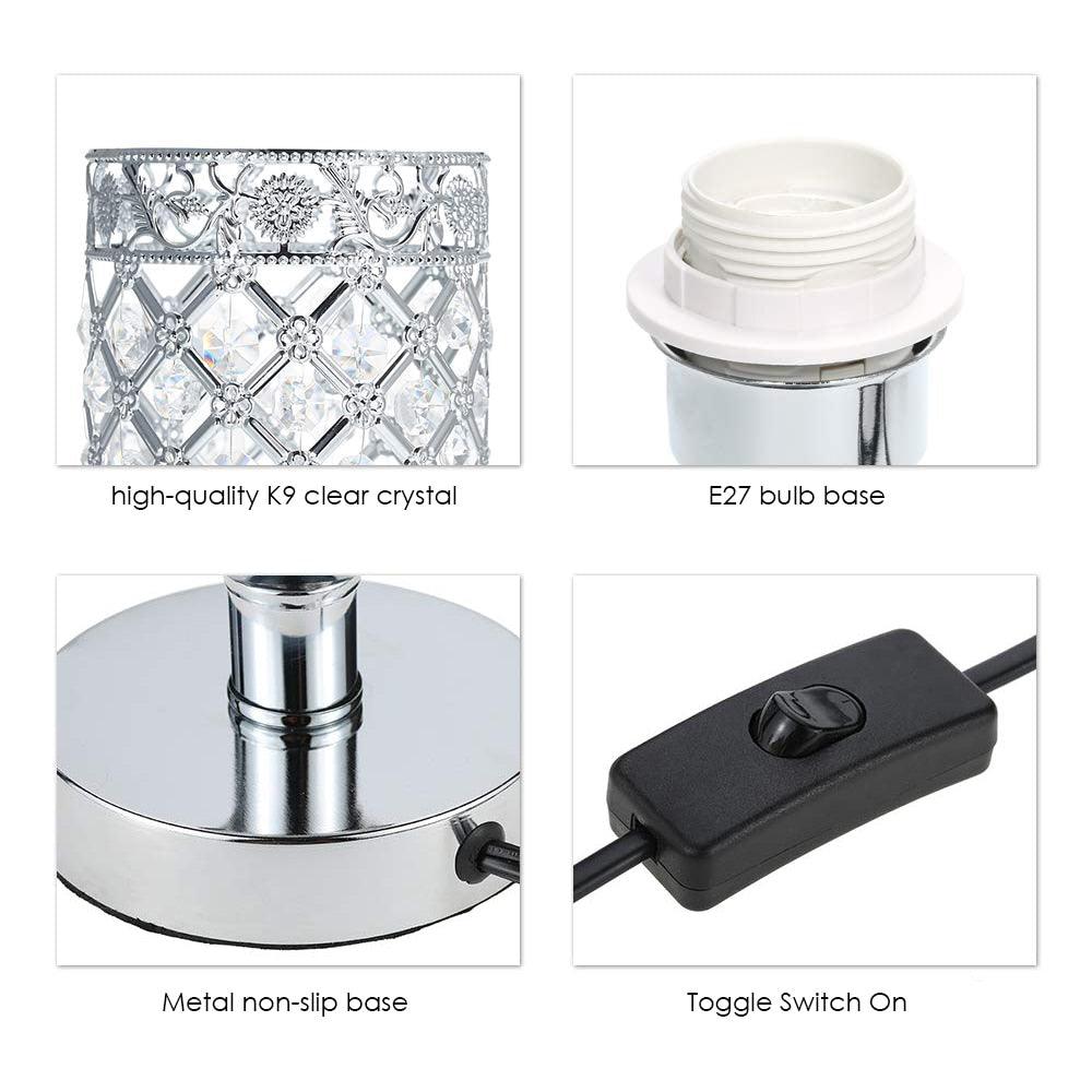Crystal Bedside Table Lamp Sliver Bedroom Nightstand Light 220v/E27 Bulb Base Decorative Table Lamp Cute Study Lamps for Bedroom Décor Dresser Table Decoration