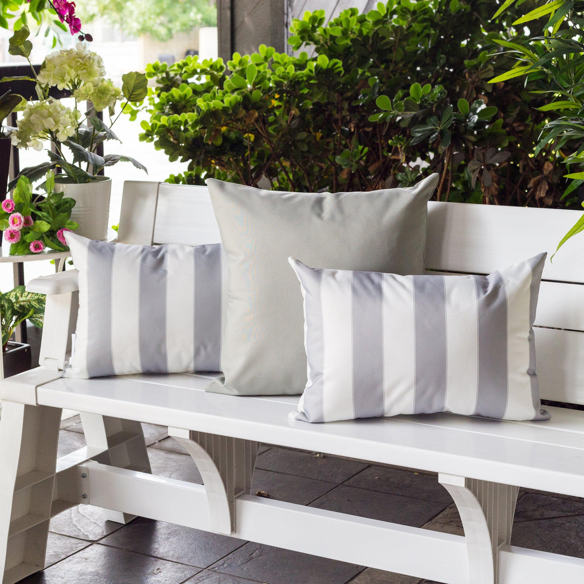 Horizon Stripe Pillow Set 14" x 20" with Water-Resistant Solarium Polyester - Multicolor Stripes