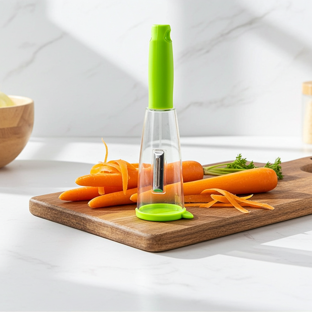 Vegetable Peeler & Shredder with Built-In Peel Catcher – 420 Steel Blade