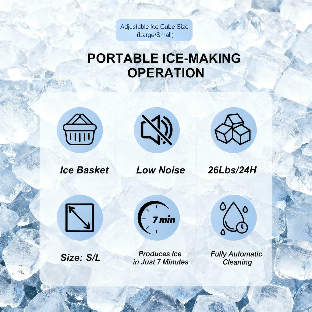Portable Countertop Ice Maker Machine – Fast Ice Making, 2 Ice Sizes