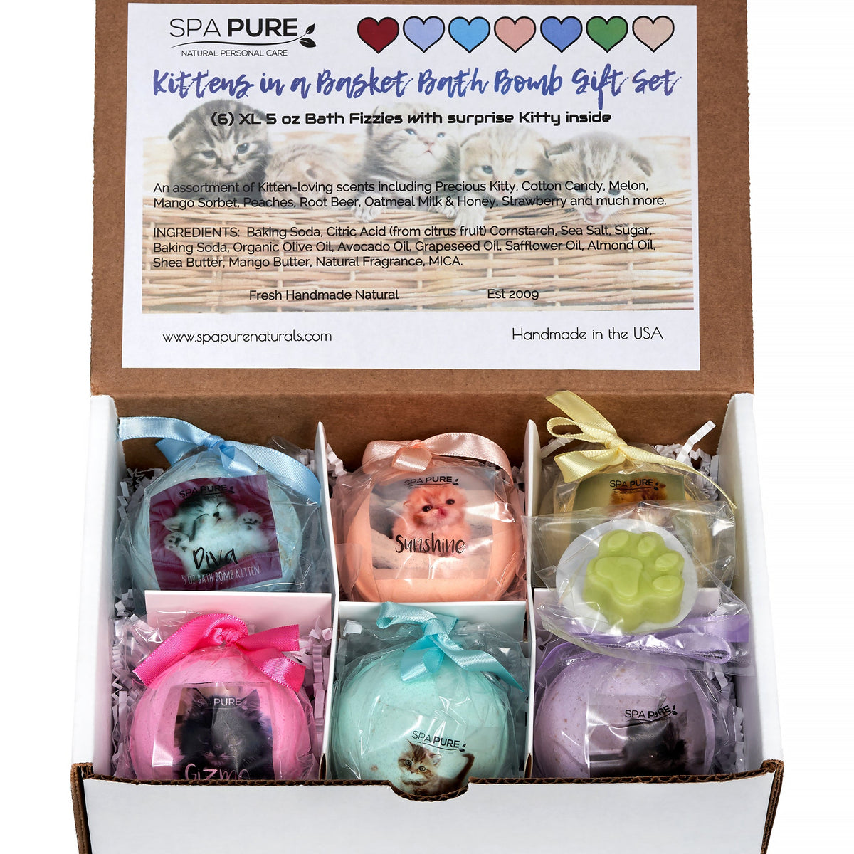 Spa Pure Kittens in Basket: 6 Adorable Kittens Bath Bombs