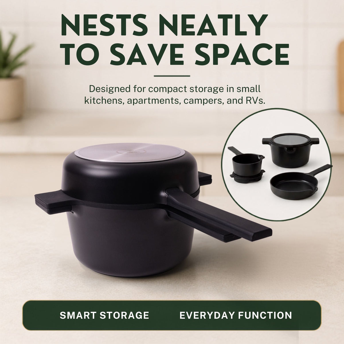 Stackable Ceramic Nonstick Cookware Set, 5-Piece