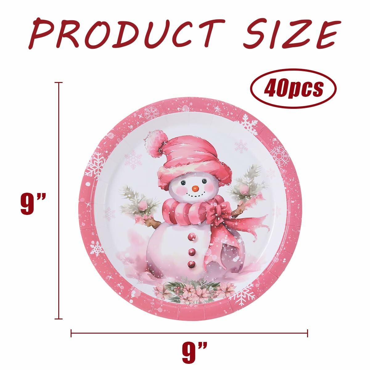 JASSEWRLY 40Pcs Christmas Snowman Disposable Paper Plates Holiday Party