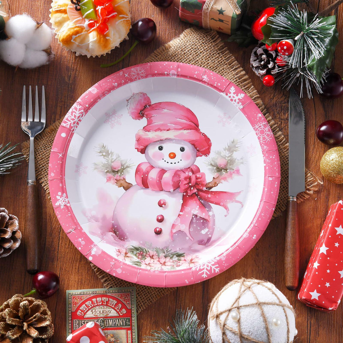 JASSEWRLY 40Pcs Christmas Snowman Disposable Paper Plates Holiday Party