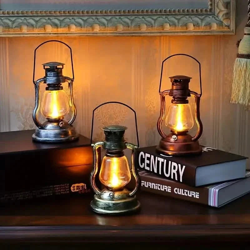 Retro Kerosene Lamp LED Horse Lantern Outdoor Waterproof Portable Rechargeable Solar Powered Flame Light